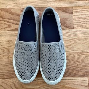 Sperry Seaside Nautical size 6 perforated leather slip on gray sneaker